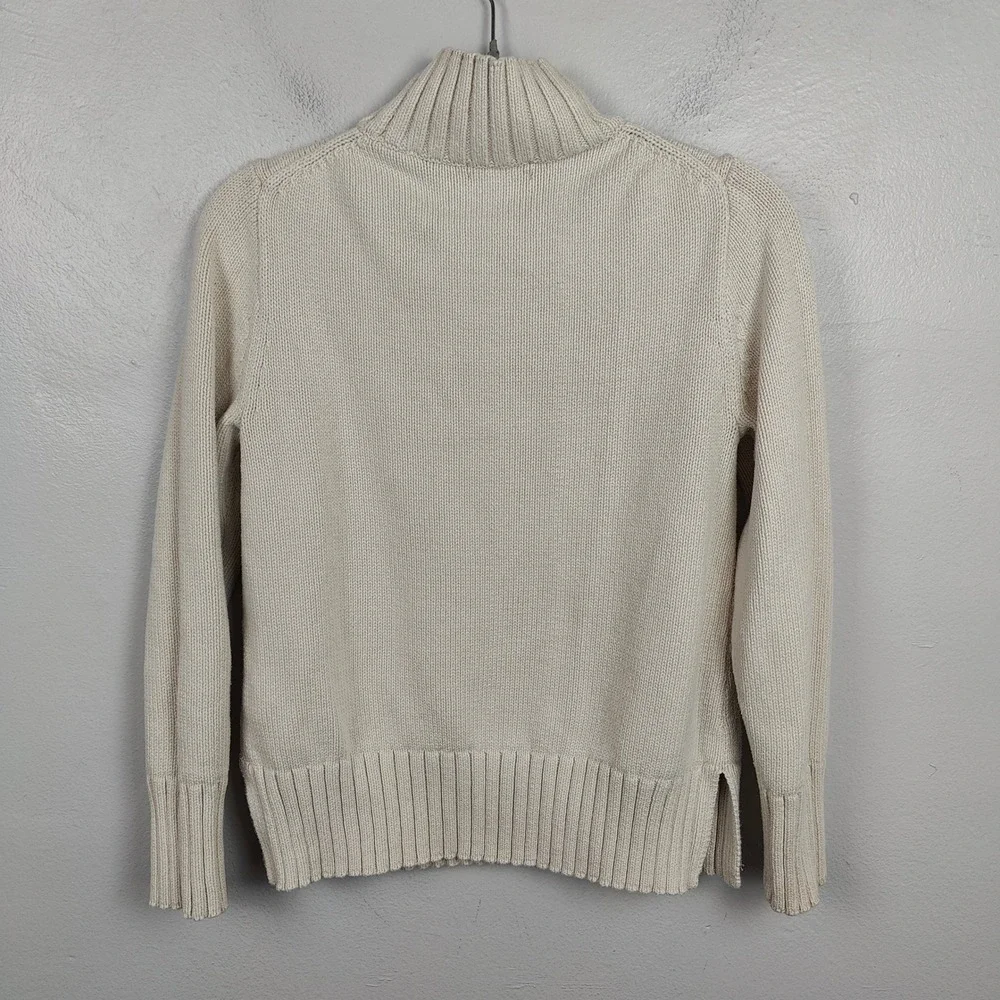 J. Crew Cotton Turtleneck Sweater Womens XS Cream Knit Preppy Casual Pullover‎